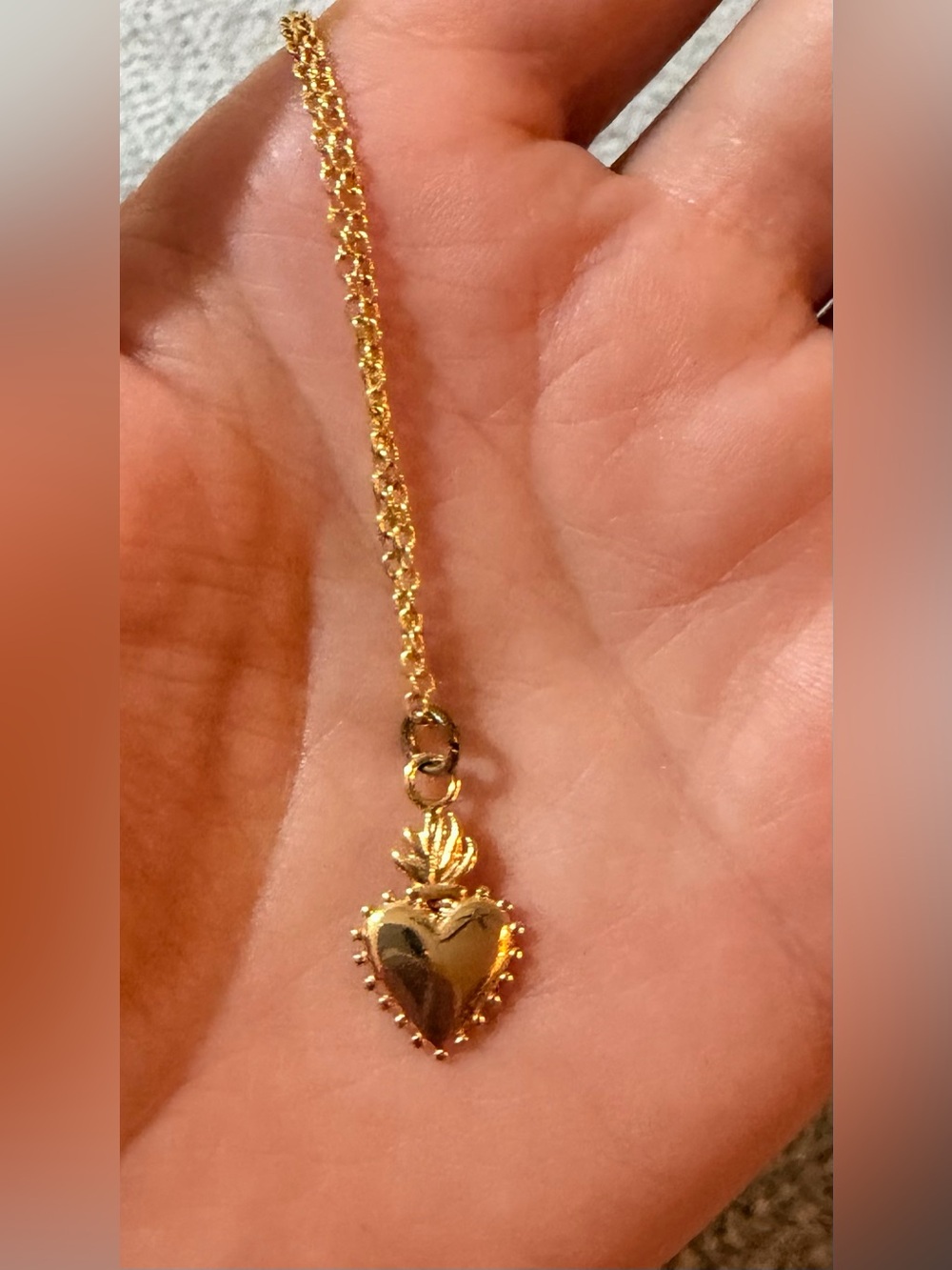 Gold Plated Sacred Heart Pendant Necklace - Elegant Women's Jewelry